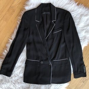 Zara Textured Black Blazer with White Trim